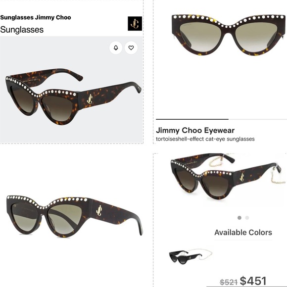 JIMMY CHOO HAVANA CAT EYE WITH FAUX PEARL DETAILING & GOLD “JC” LOGO SUNGLASSES - Picture 12 of 16